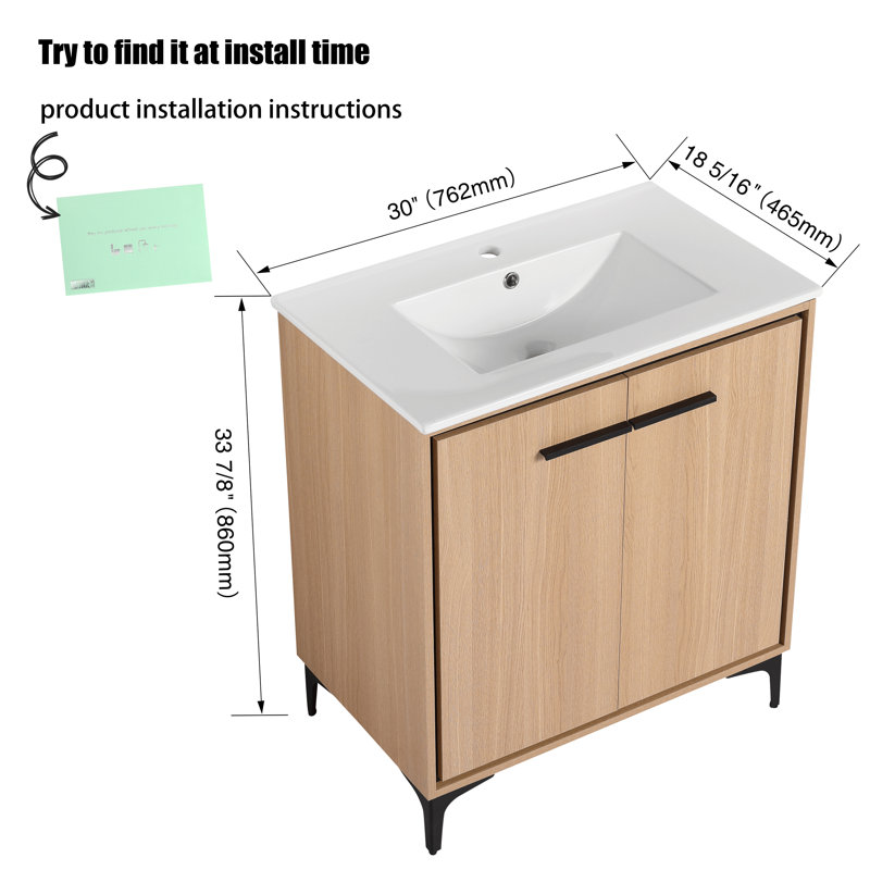 Meuble-lavabo simple 30,07 avec comptoir, Brun clair