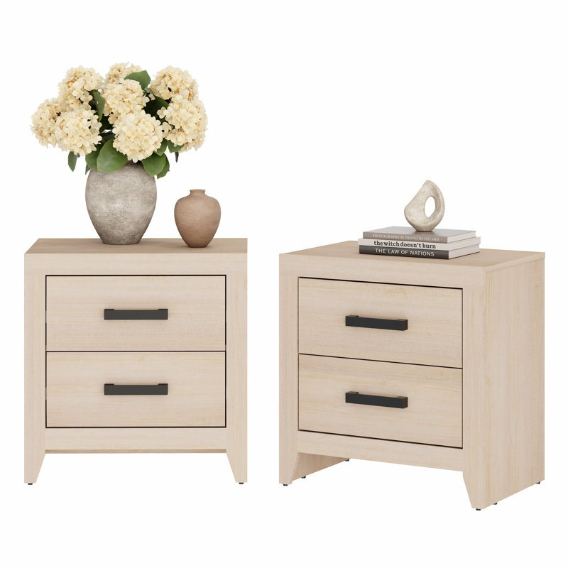 Modern Rustic Nighstand Set Of 2, Beige