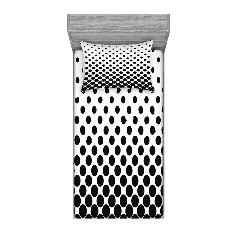 Microfiber Sheet Set, Twin XL Sheet Set + Fitted Sheet + 1 Pillowcase, Black/White Polka Dots