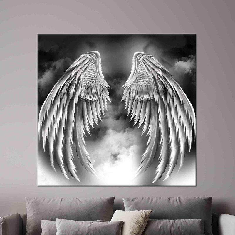 Angel Wings Modern Wall Art Canvas Print for Loft Decor and Personalized Baby Gift, 60 cm H x 60 cm W, Framed Wrapped Canvas