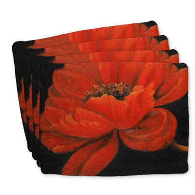 Braided Polyester Placemats Set of 4 - Red Petal Flower Decor