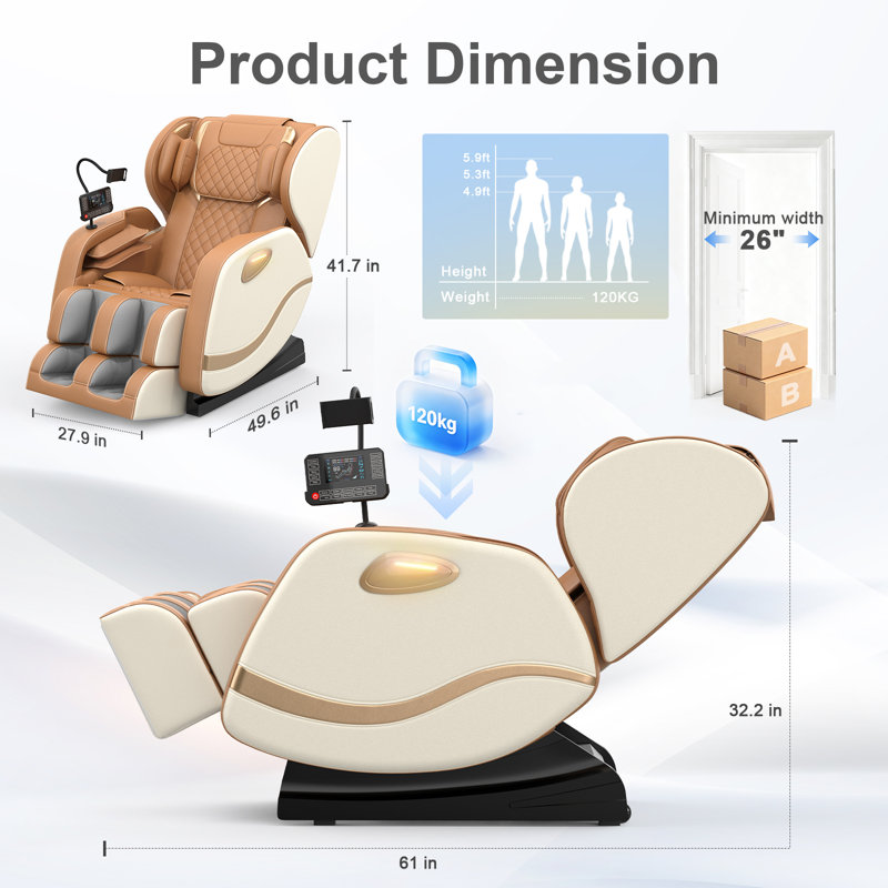 Fauteuil de massage zéro gravité, modèle SL Track, inclinable pour tout le corps avec 12 rouleaux, chauffage, Bluetooth, 8 coussins gonflables et support pour téléphone, revêtement en similicuir bicolore