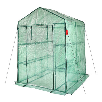 55.5" x 55.5" x 78.7" Walk-In Green House with 2-Tier Shelves, PE Cover & Steel Frame for Outdoor Patio Plant Storage