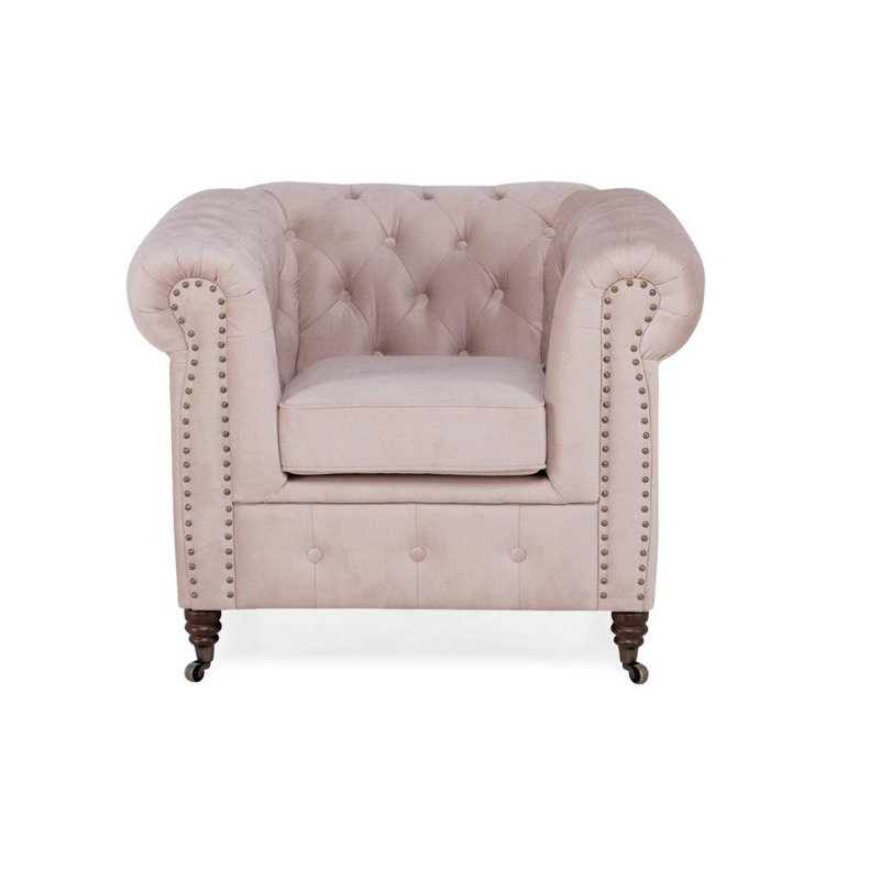 Lakefront Velvet Armchair, Light Pink