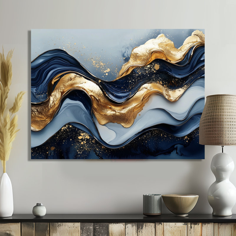 Aqua River of Nero Marquina Marble Art III - art mural en marbre moderne, H 16 po x l 32 po