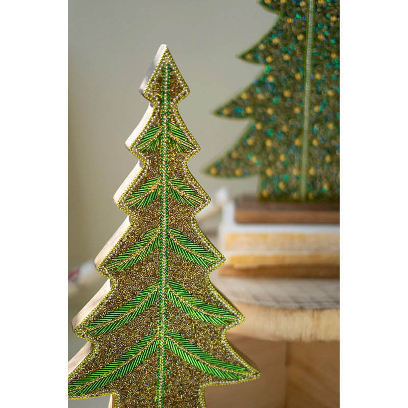  Duo d'arbres de Noël en bois avec détails perlés - Accent de ferme rustique