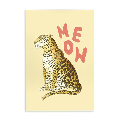 «Meow Leopard» sur plaque murale jaune, design par Florentina Dolci