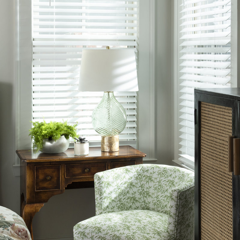 28" Glass Table Lamp With White Shade