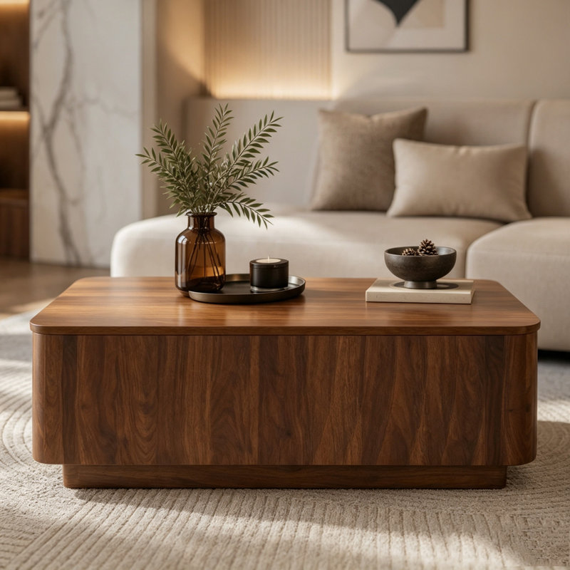 47'' Rectangle Coffee Table With Storage, Walnut Brown