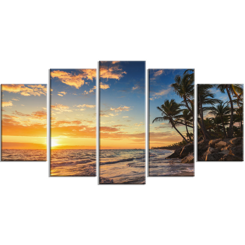 «Paradise Tropical Island Beach with Palms», ensemble de 5 toiles tendues