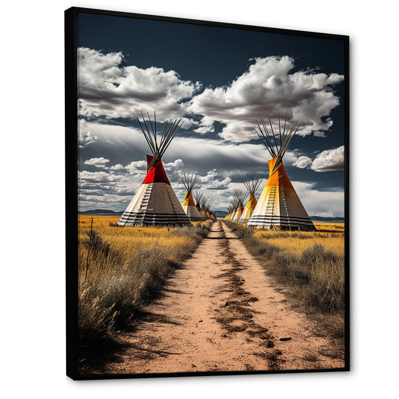 «Yellow Native Tipi Path to Spirituality I», reproduction sur toile, H 20 po x l 12 po x P 1 po, Cadre flottant noir