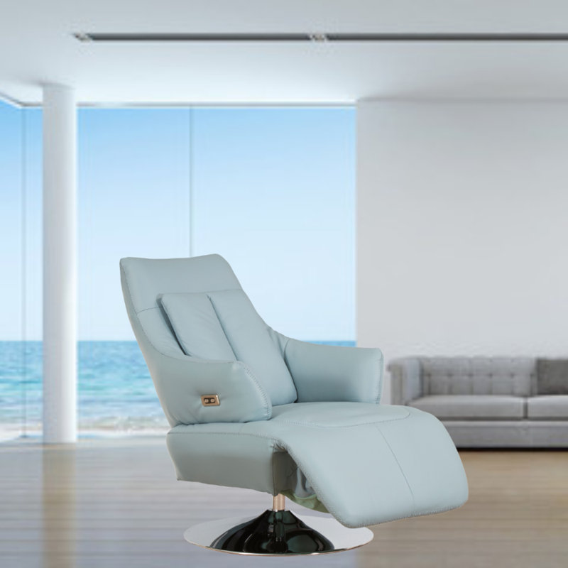 Bernardo Leather Swivel Power Recliner, Blue Genuine Leather