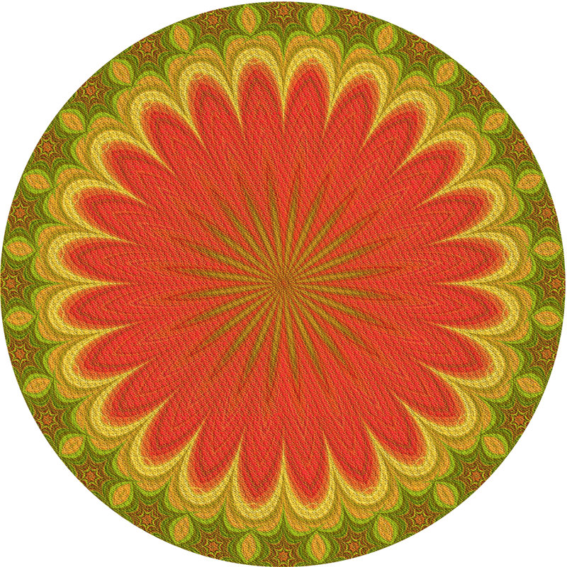 Tapis floral jaune / orange en laine, Rond 6 pi
