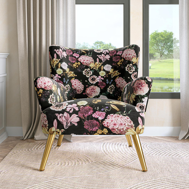 Jubair Velvet Armchair, Flower Print Polyester