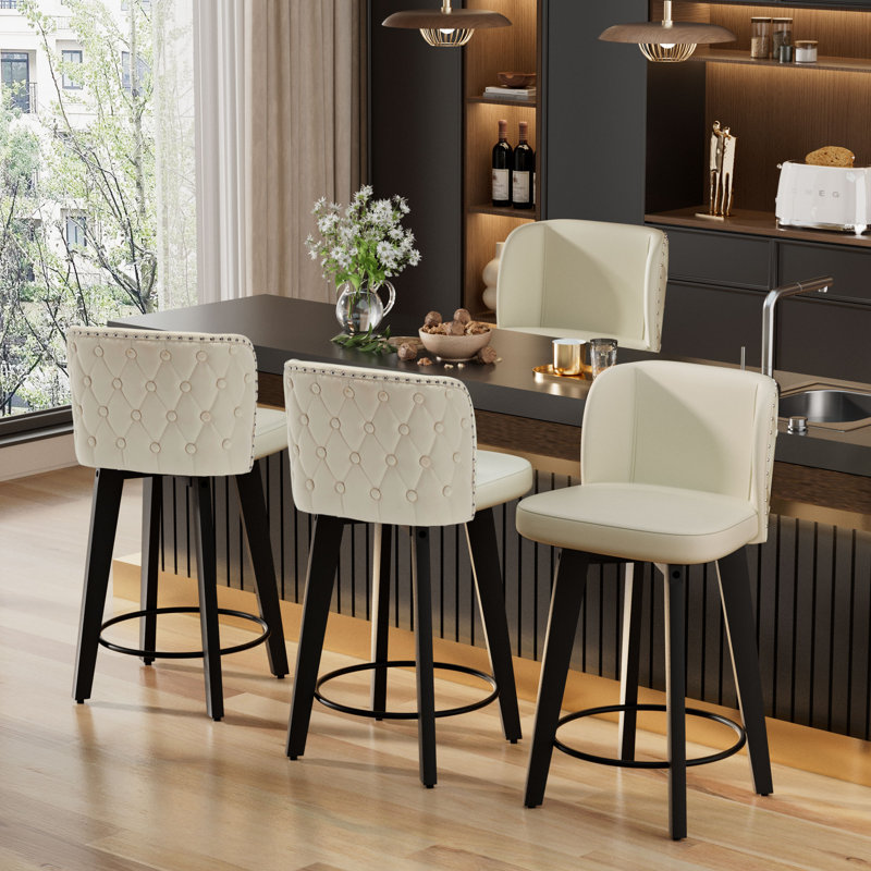 Tabouret de comptoir pivotant en bois massif rembourré (ensemble de 4), Blanc