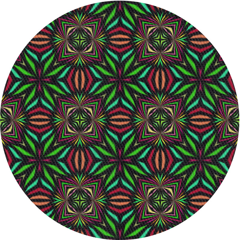Tapis vert/rouge tissé à la machine, Rond 7 pi