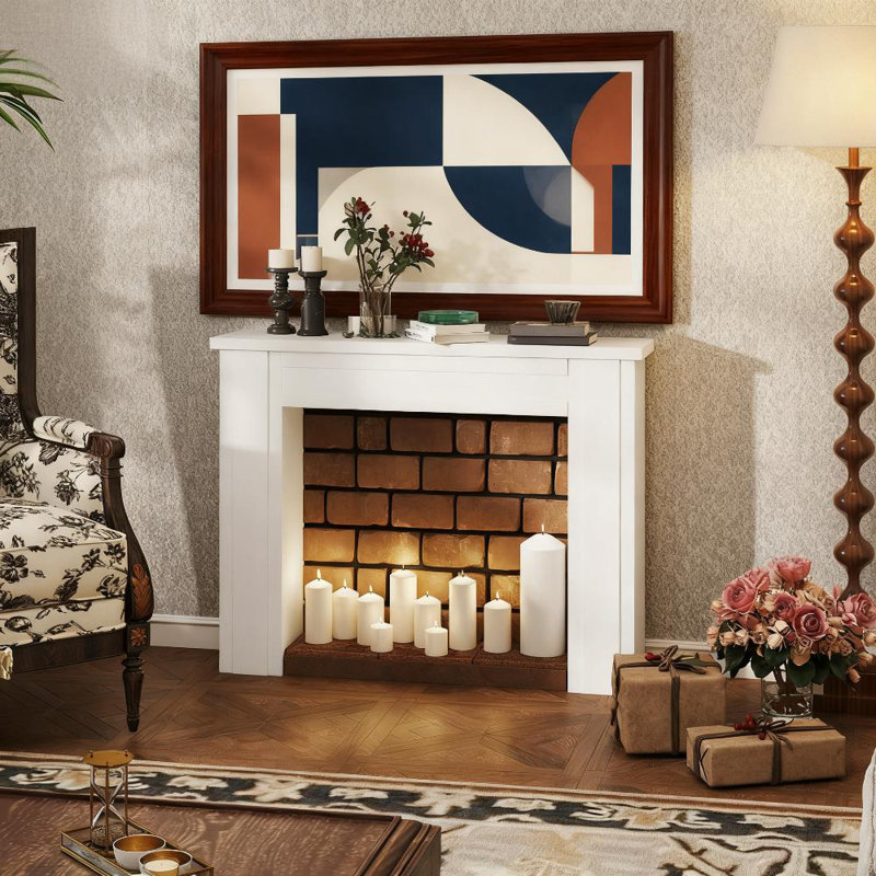44.7" Freestanding Fireplace Mantel Surround With Legs – Clean Minimalist Design, Mdf/fir Wood (66lbs Weight Capacity), Anti-tipping Kit, Decorative Top For Electric Fireplaces/home Decor