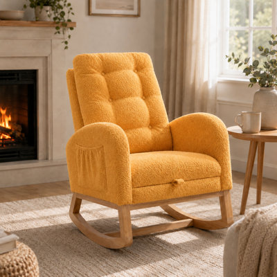 Chaise berçante d'intérieur rembourrée avec repose-pieds et poche latérale