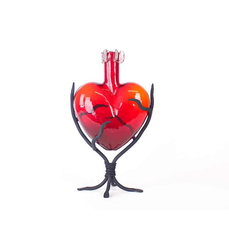 Anjalie Handmade Glass Decorative Bottle, 11" H x 7" W x 4" D, Red