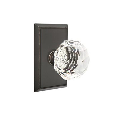 Ensemble de boutons d'intimité Emtek avec rosette rectangulaire et poignée en verre Diamond