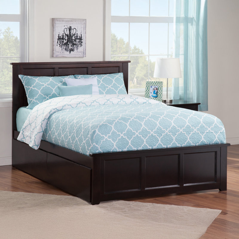 Amear Solid Wood Storage Platform Bed with Under Bed Drawers, Full, Espresso