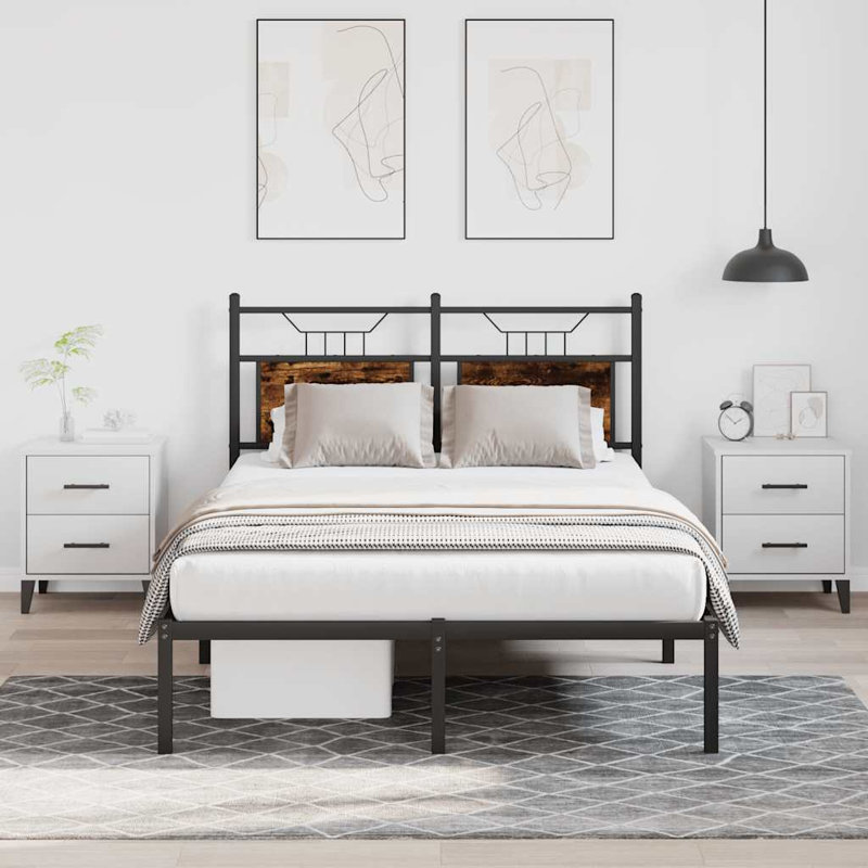 Bed Frame Without Mattress Engineered Wood, Small Double (4'), Smoked Oak