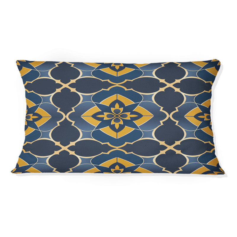 Coussin lombaire moderne bleu-jaune à quadrilobe I