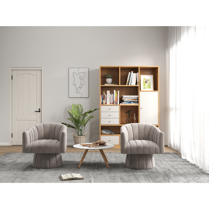 Izabell Velvet Swivel Barrel Chair, Izabell Gray Velvet