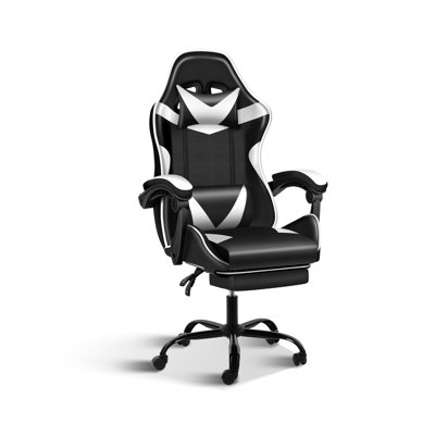 YSSOA Racing Video Backrest and Seat Height Recliner Gaming Office High Back Computer Ergonomic Adjustable Swivel Chair, With footrest, Black/White