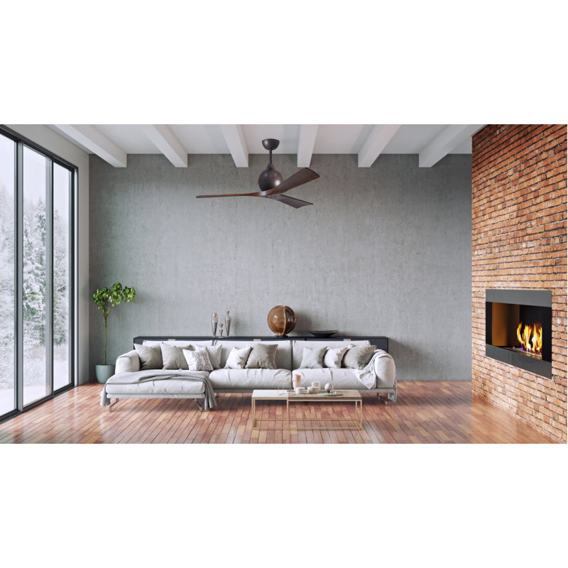 60" Irene Paddle 3 Blade Ceiling Fan, Textured Bronze, 52", Walnut Tone