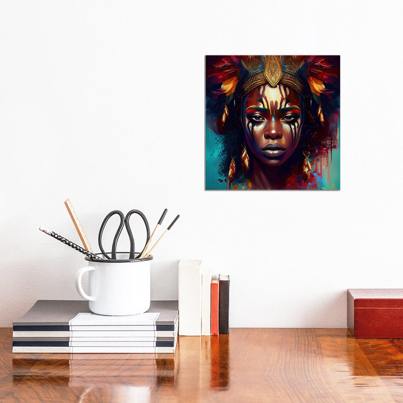 Femme de guerre puissante d'Afrique III, Canevas, H 12 po x l 12 po x P 1,5 po