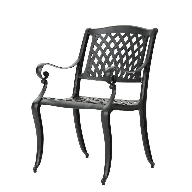 Abdullah 2Pcs Cast Aluminum Dining Chair - Black Mesh, And For Patio, Deck, Backyard Use 2 Mesh Style, Strong, Patio Deck