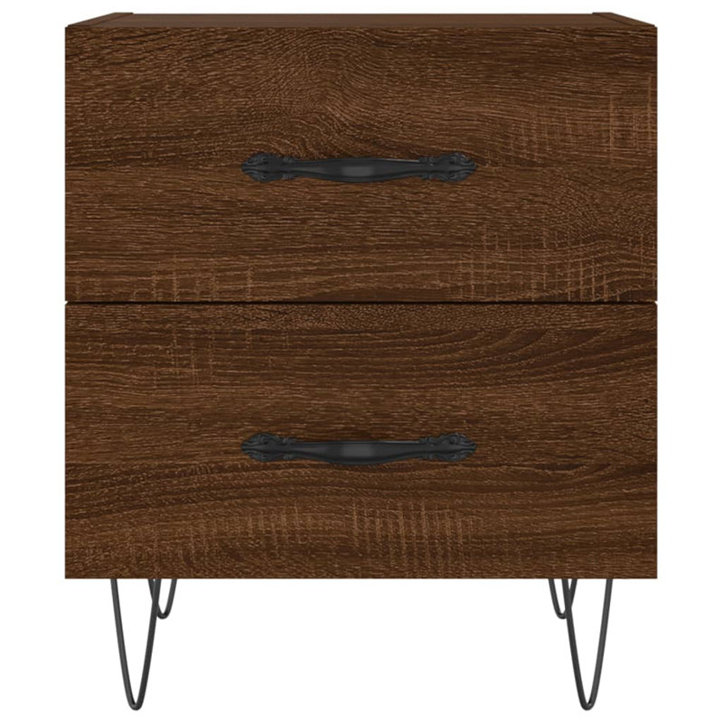 40cm W Iron Bedside Table, Brown Oak, Set of 2