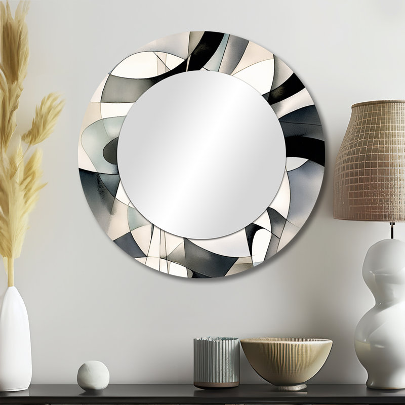 Abstrait neutre neutre XIII - miroir rond moderne géométrique 36 pouces, 23 po x 23 po