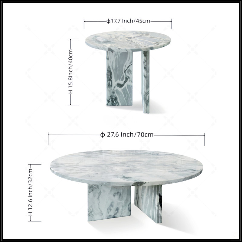 Ensemble de tables basses bleu gris et marbre naturel, Bleu gris, Bleu gris