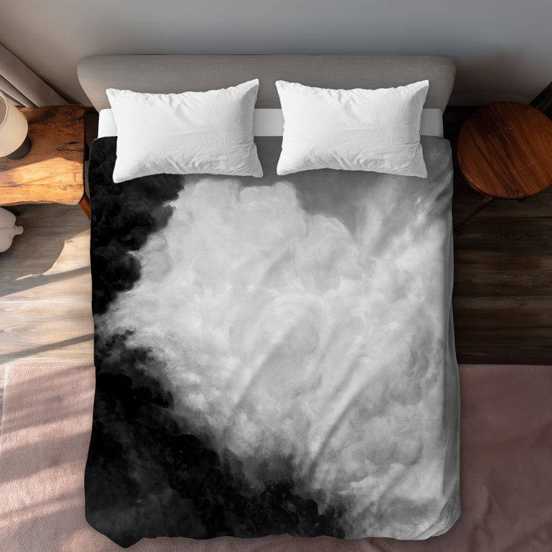 Dark Monochrome Clouds Gray Queen Duvet Cover - Home Decor, White;Gray;Black