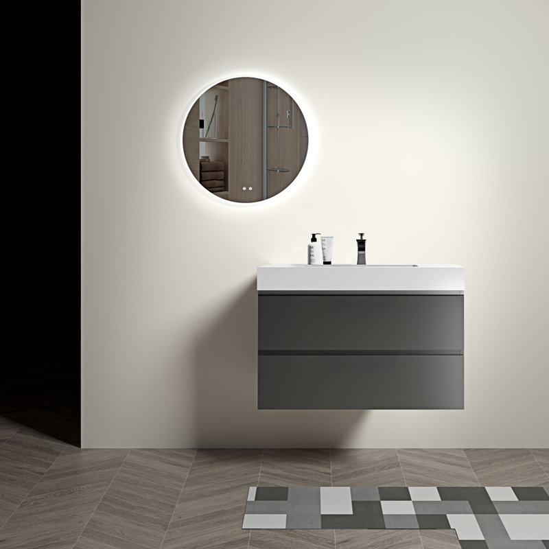 Meuble-lavabo mural simple Rosehill, gris, Blanc