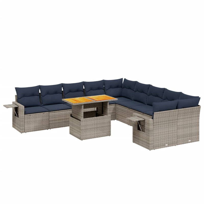 11 Piece Patio Sofa Set With Cushions Poly Rattan, Grey, Blue