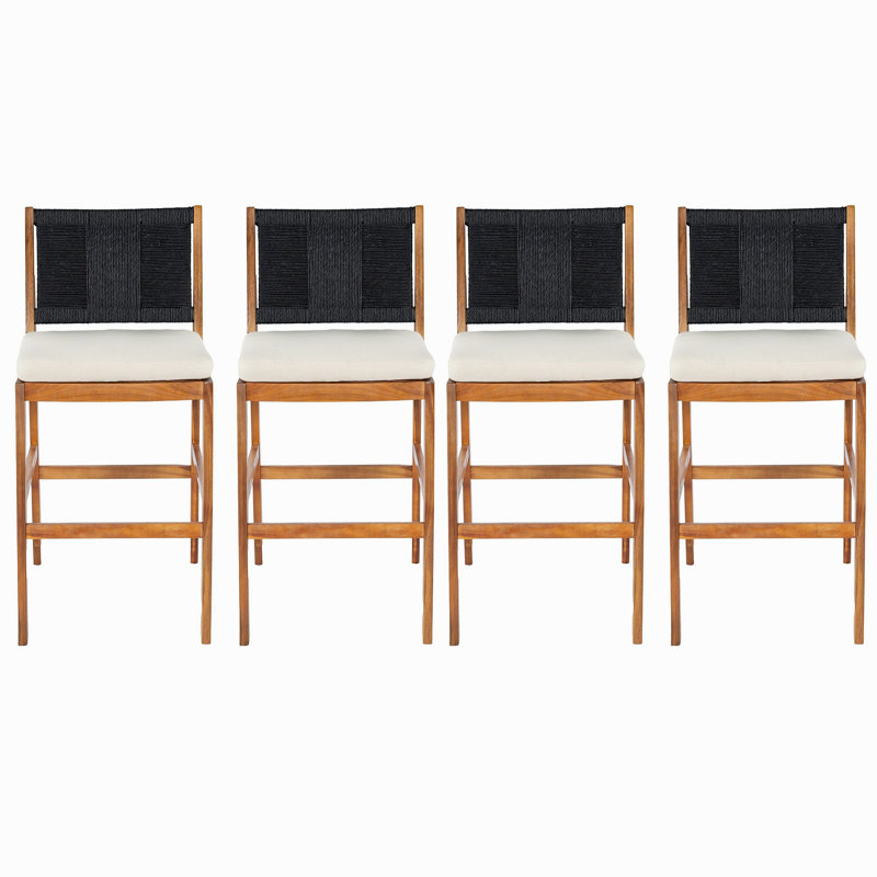 Tabouret de bar 4 pièces Arly, 4, Noir / teck