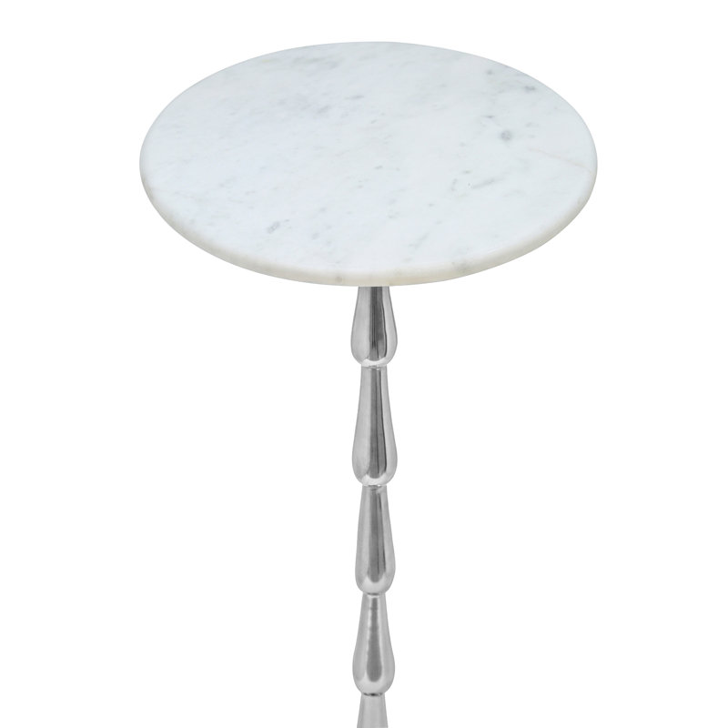 Table d'appoint argentée avec plateau en marbre blanc, table d'appoint moderne avec base en aluminium, 10 x 10 x 26 pouces