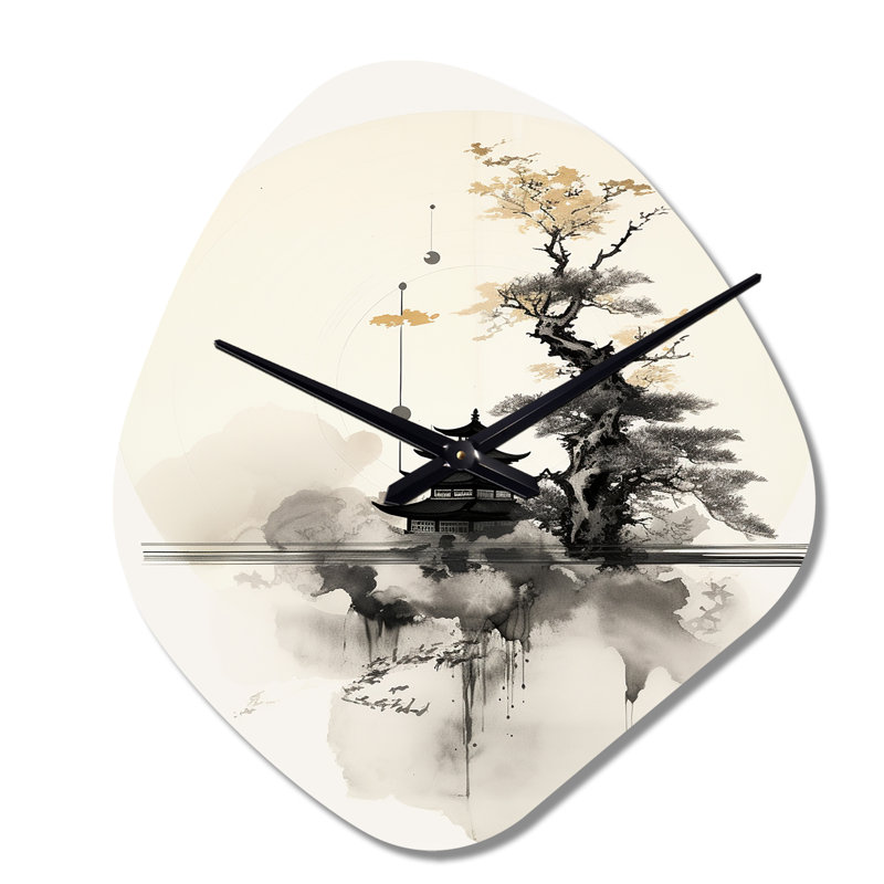 «Asian Art Samurais Landscape II - Asian Art Unique Shape», horloge murale, Grand