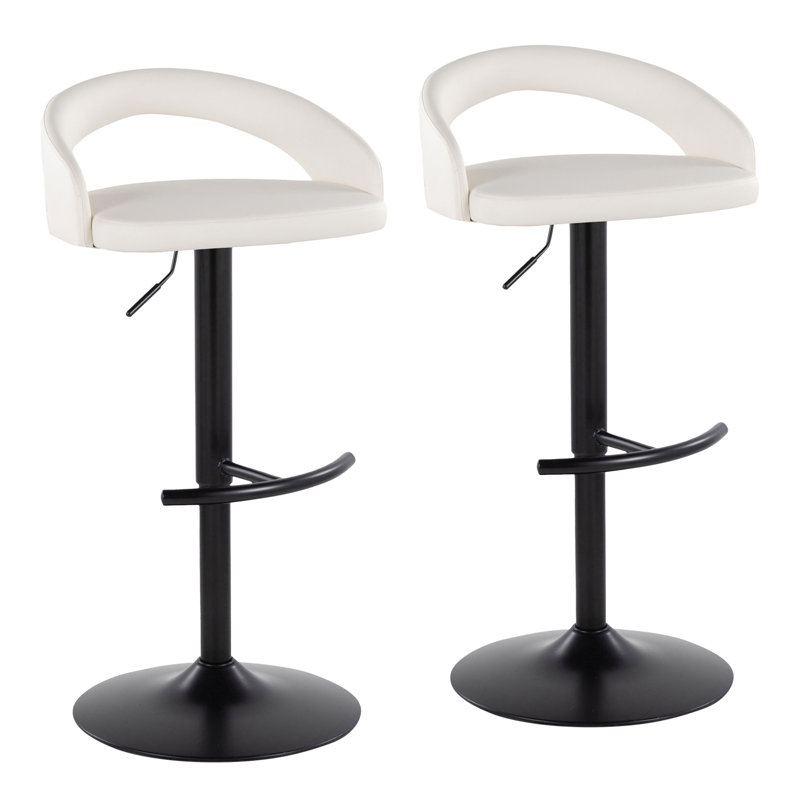 Tabouret de bar réglable, Noir, Blanc / similicuir, 2