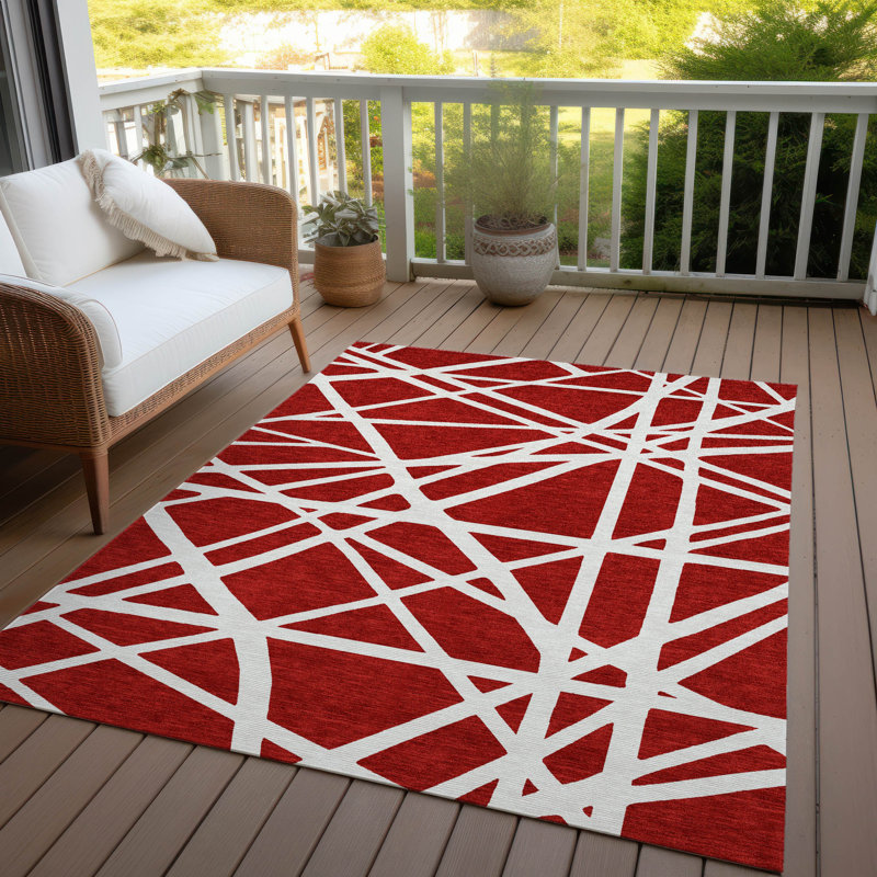 Tapis intérieur / extérieur rouge Zephina , 9 pi x 12 pi