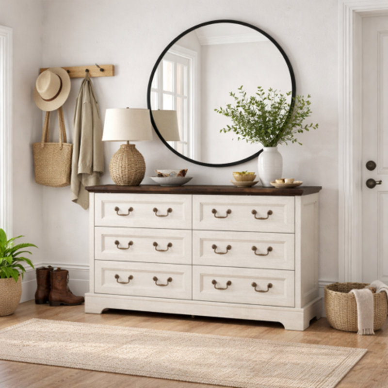 Commode 6 tiroirs en bois avec poignées en métal