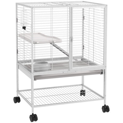 Cage à 2 niveaux pour petits animaux avec tablette de rangement