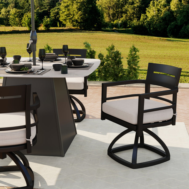 White 5-Piece Aluminum Rounded Square Outdoor Dining Set with Sunbrella Cast Silver Cushions and 4 Swivel Rocker