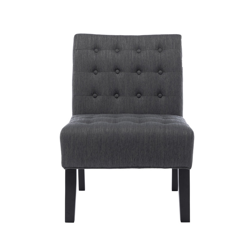 Emmalie 23'' Wide Tufted Slipper Chair Set, Charcoal Polyester
