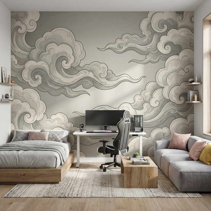 Papier peint amovible chinois Griserie, Non tissé non collé, 200 po x 120 po