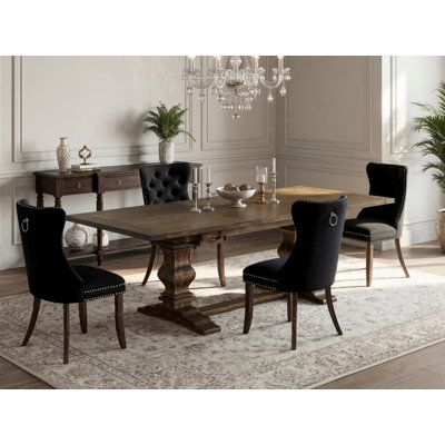 Ensemble de salle à manger 5 pièces comprenant une table rectangulaire en bois avec rallonge amovible et 4 chaises rembourrées, 107 x 234 cm, style jacobéen vieilli