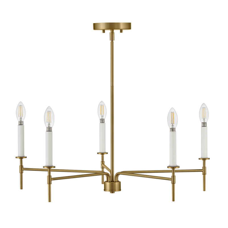 Lacquered Brass and White 5-Light Candle Chandelier